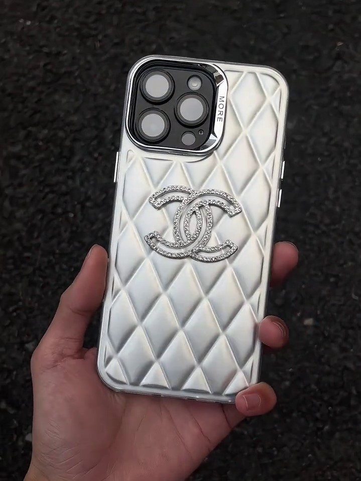 香奈兒電鍍銀菱格紋磨砂手機殼